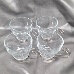 Bormioli Rocco Ypsilon Espresso Cups Set of 4 Glass with Metal Handles Italy